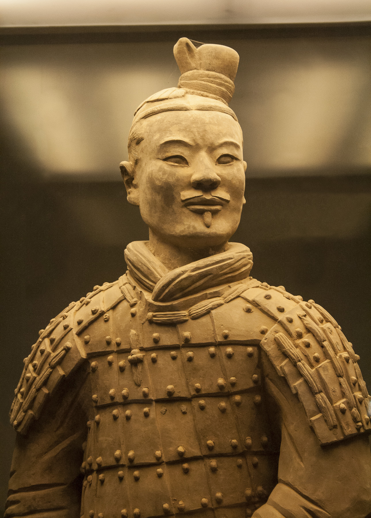 Close-up of a terracotta archer figure