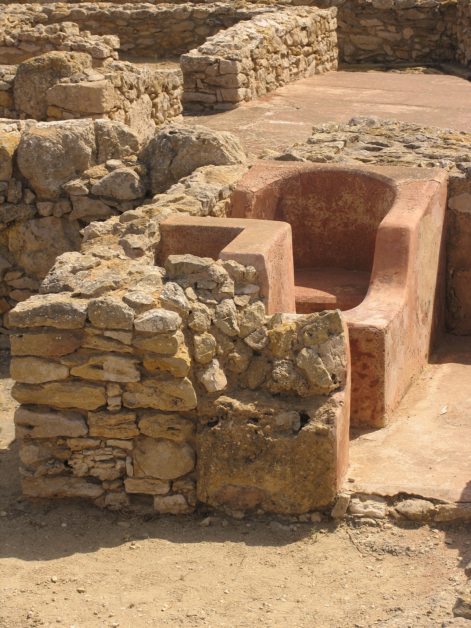 Ruined ancient Punic house with a small bath at Kerkouane