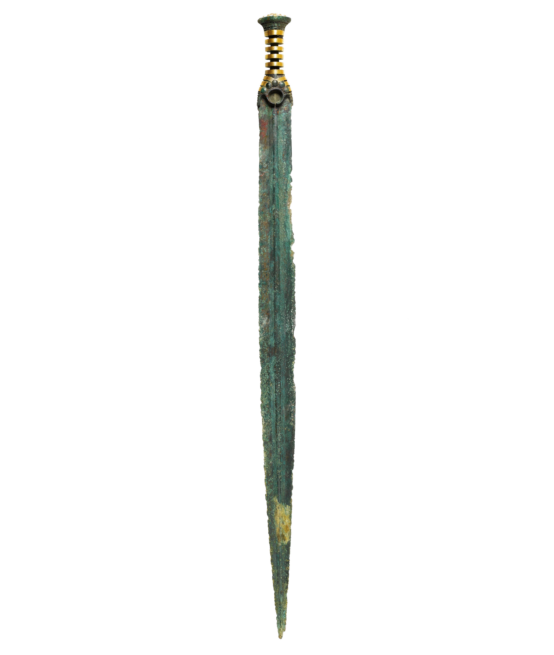 Bronze sword with ornate gold hilt