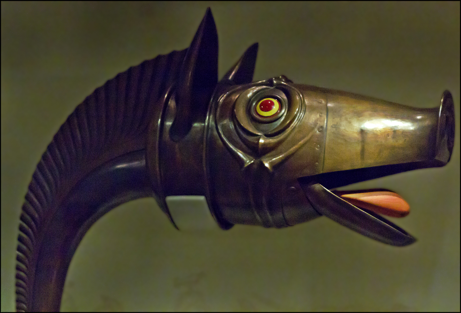 Replica bronze carnyx war trumpet with animal head