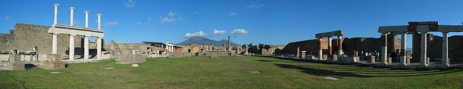 Forum of Pompeii with Vesuvius behind