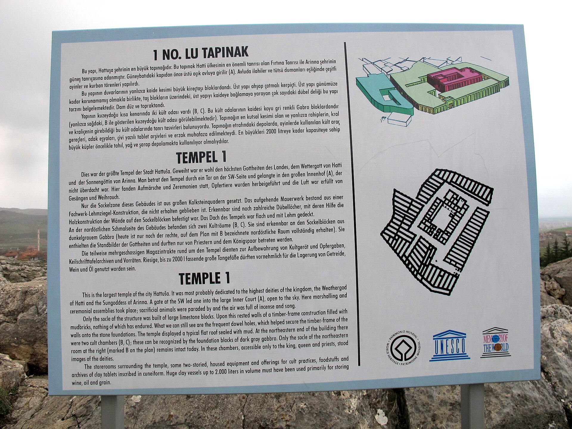 Stone foundations of the Great Temple ruins at Hattusa, Turkey