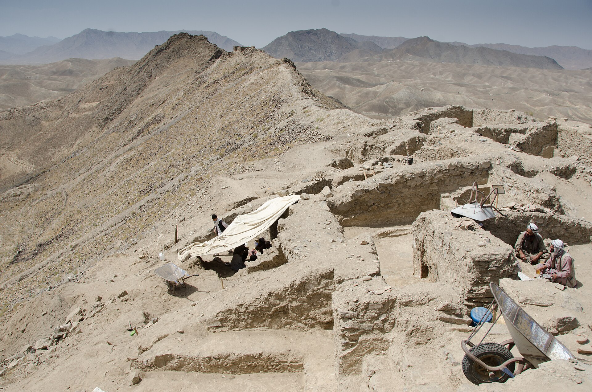 Hilltop excavation trenches at Mes Aynak