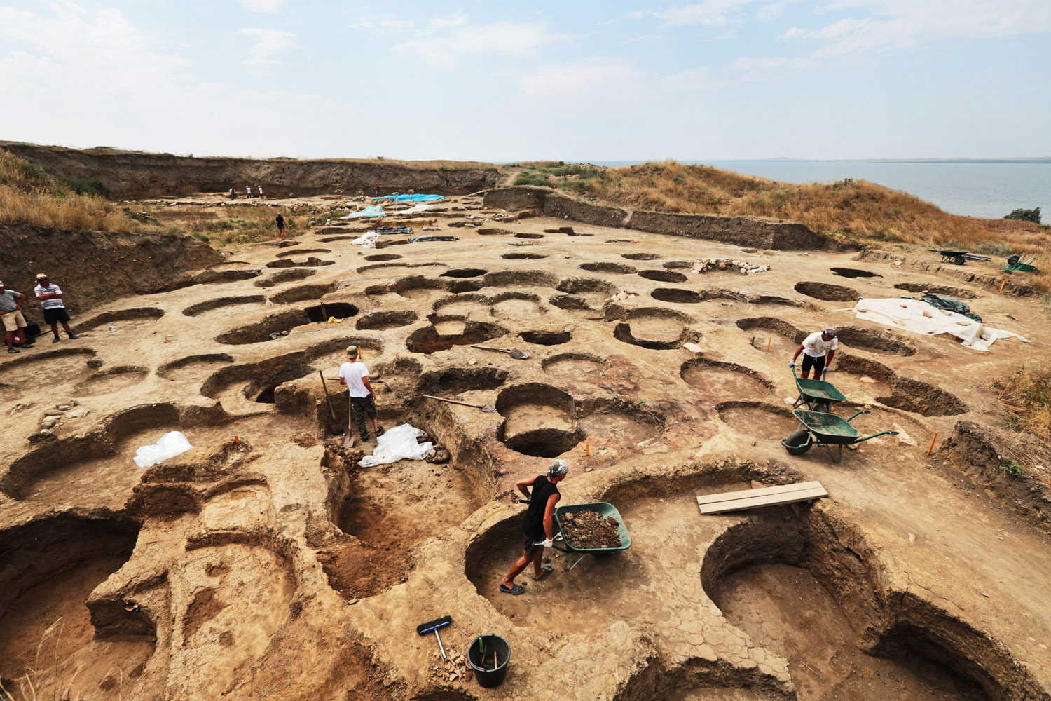 Archaeological excavation trenches at the ancient Greek city site of Phanagoria