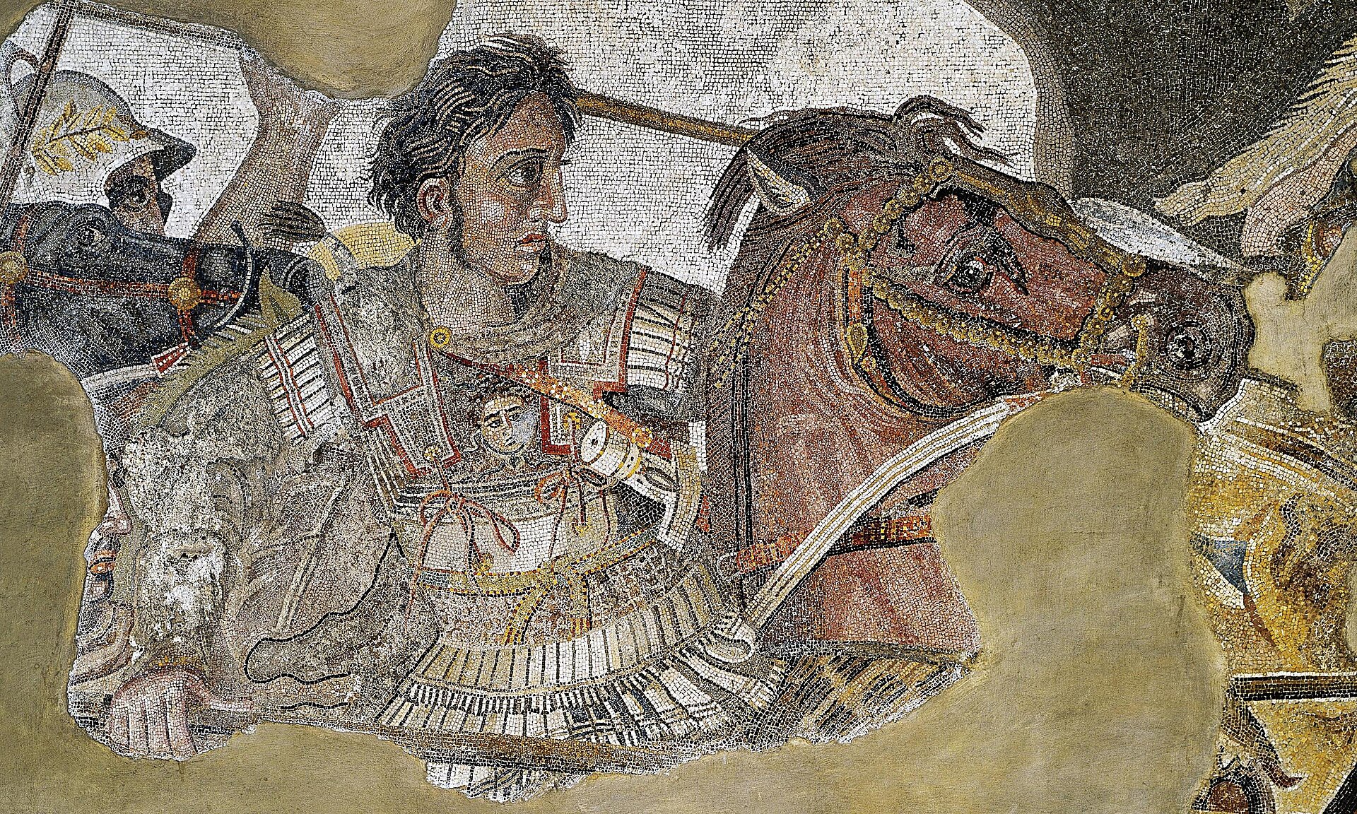 Mosaic detail of Alexander the Great on horseback