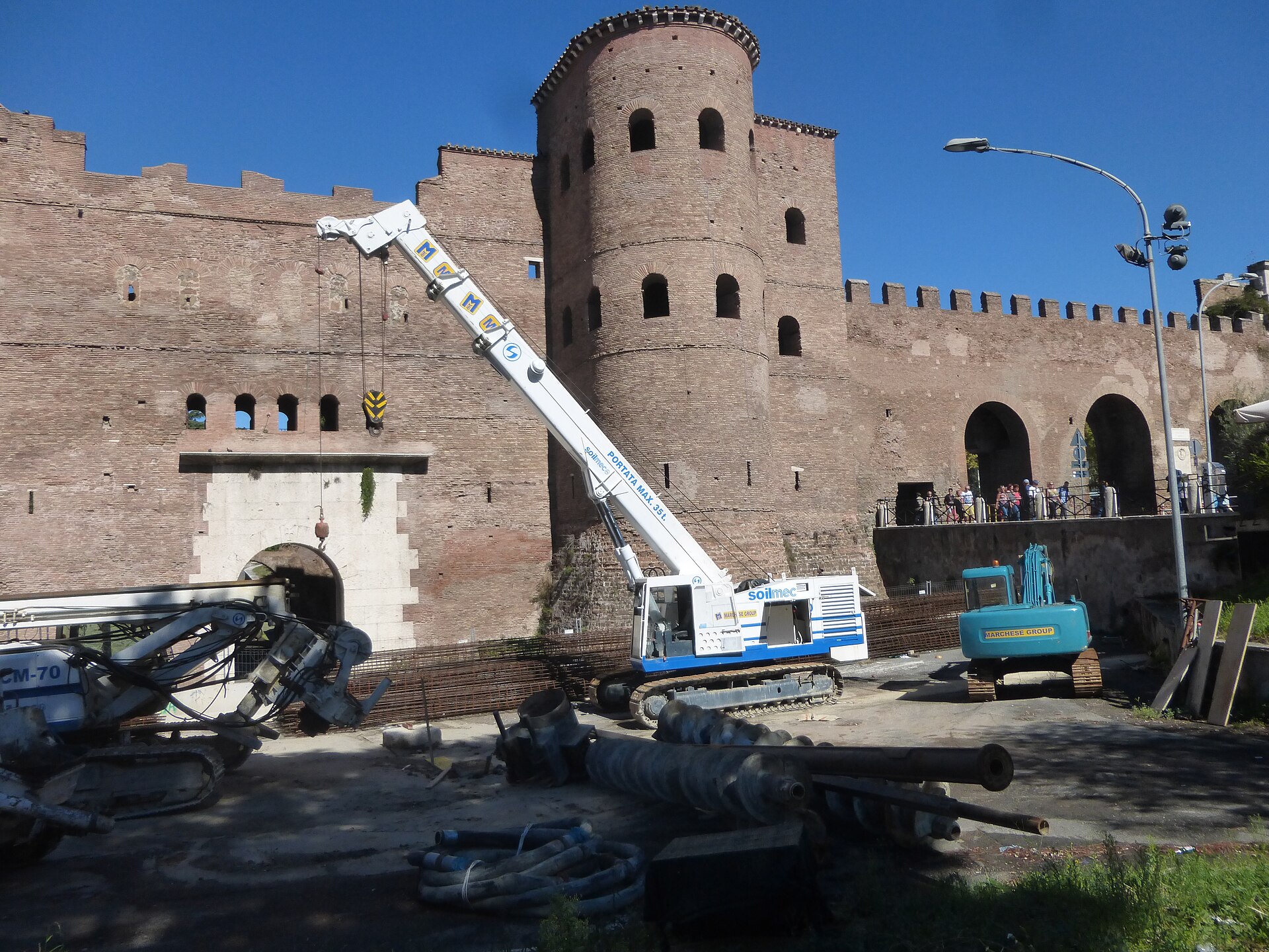 Porta Asinaria in the Aurelian Walls next to metro construction
