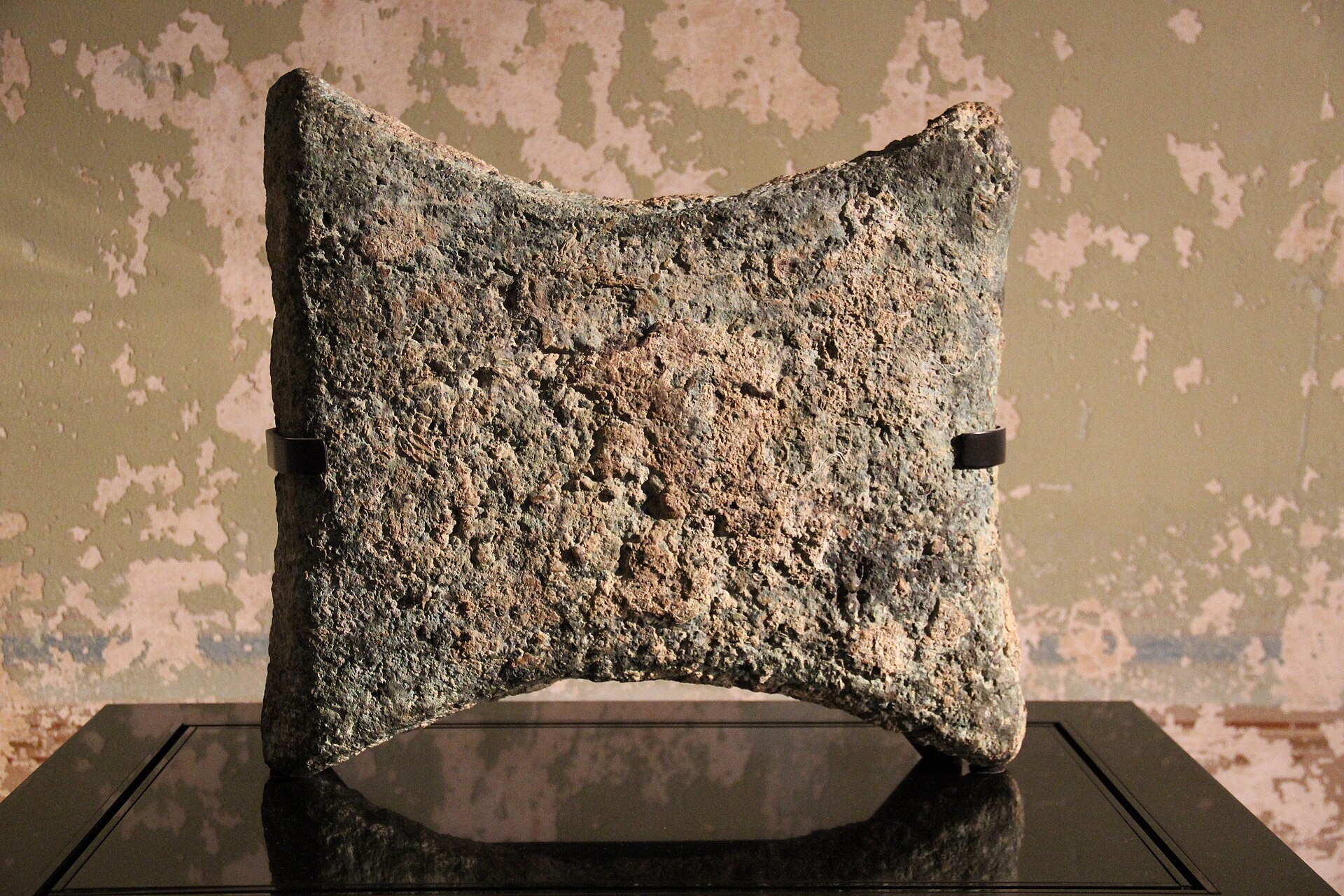 Ancient copper ingot from Cyprus in a museum