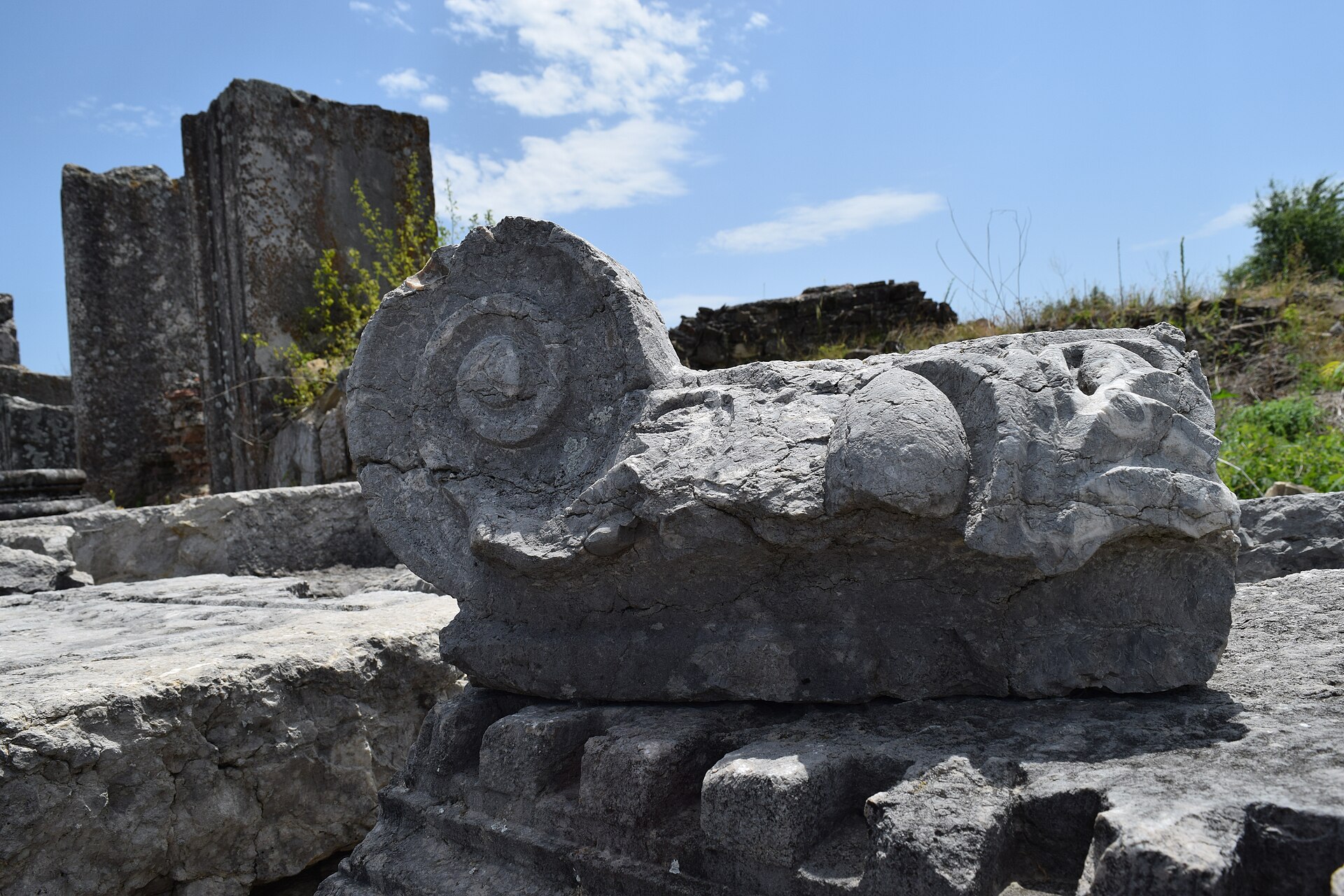 Detail of a carved Roman column capital