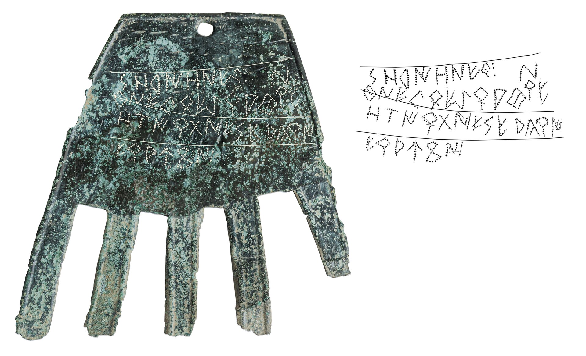 Bronze hand from Irulegi with inscription transcription