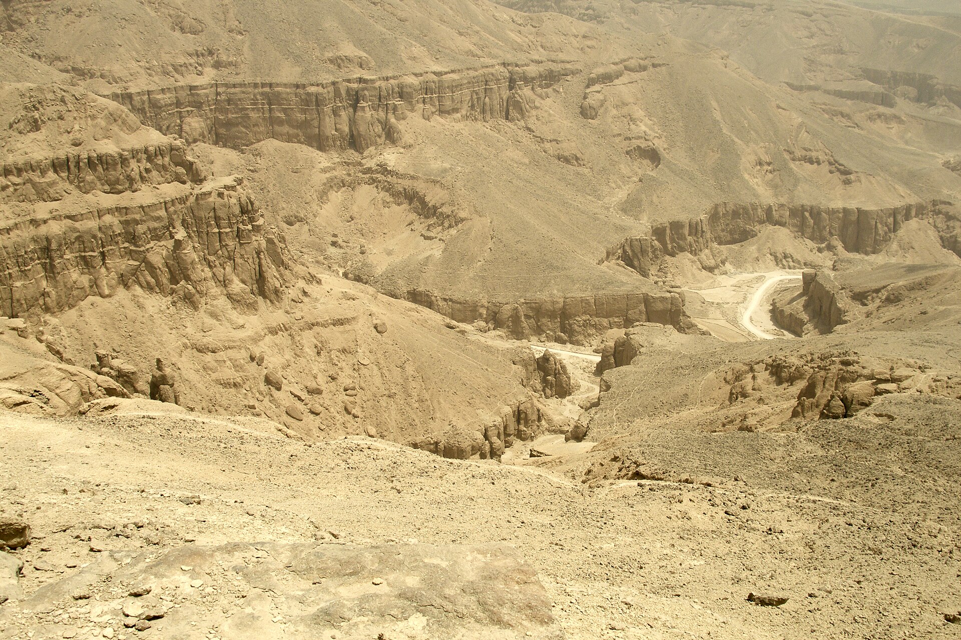 Desert valley with rocky hills at the Valley of the Kings, Luxor
