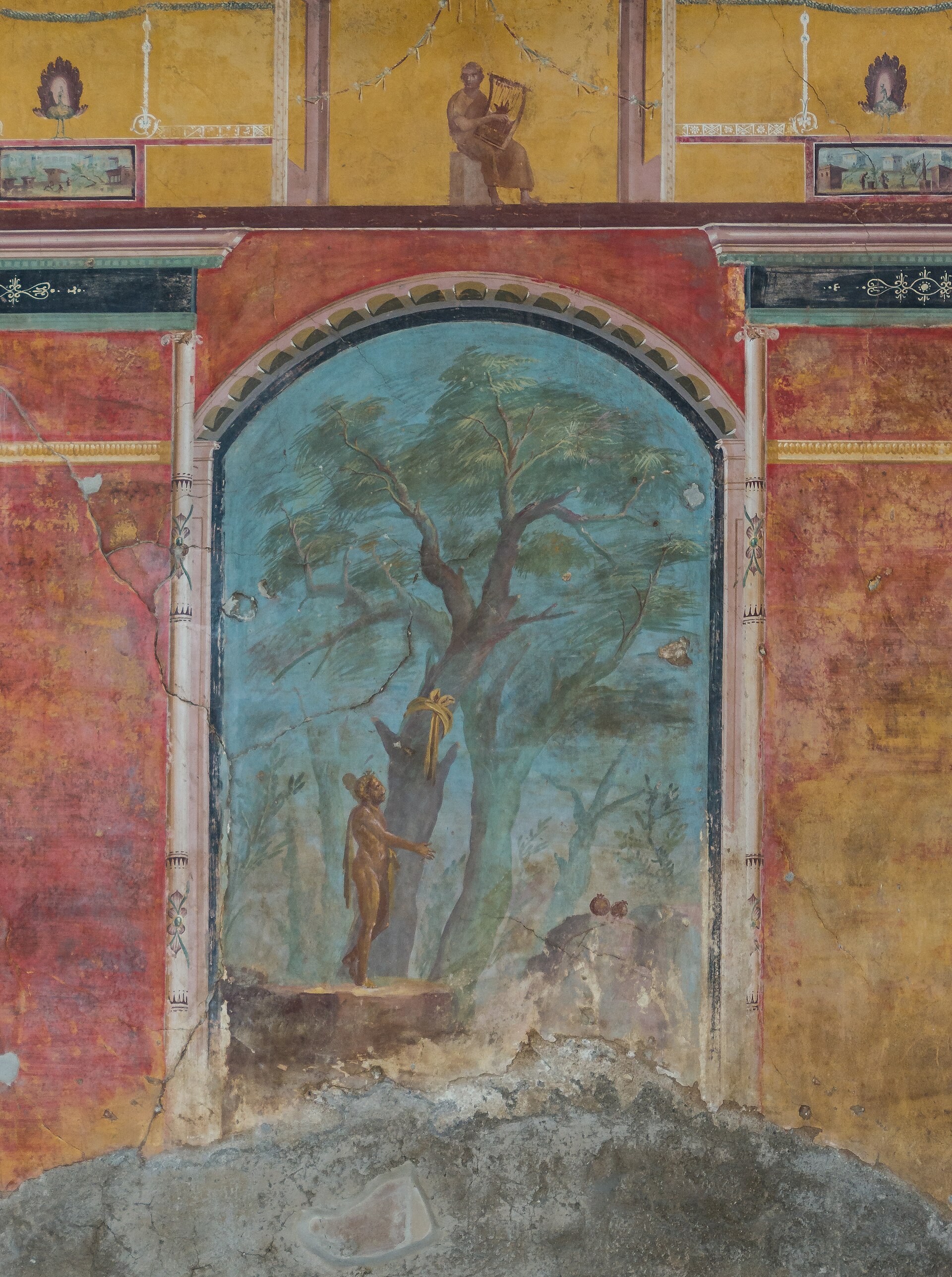 Roman wall fresco showing Hercules in a garden scene